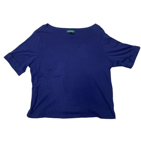 Lauren Ralph Lauren Navy Blue Tee Plus Size 3XL - Picture 2 of 6